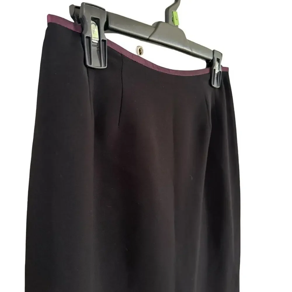 Kasper Black Plum Trim Career Skirt & Suit Jacket Blazer Lined 2 Piece Set sz 8